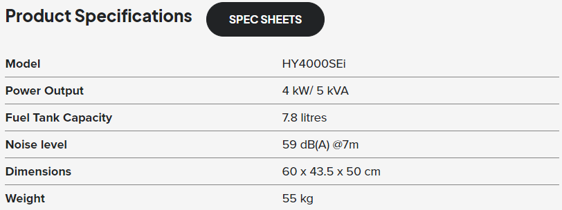5KVA Petrol Generator HY4000SEi Power Genelite   