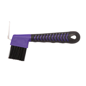 A Hoof Pick with a brush on it in Purple and Black