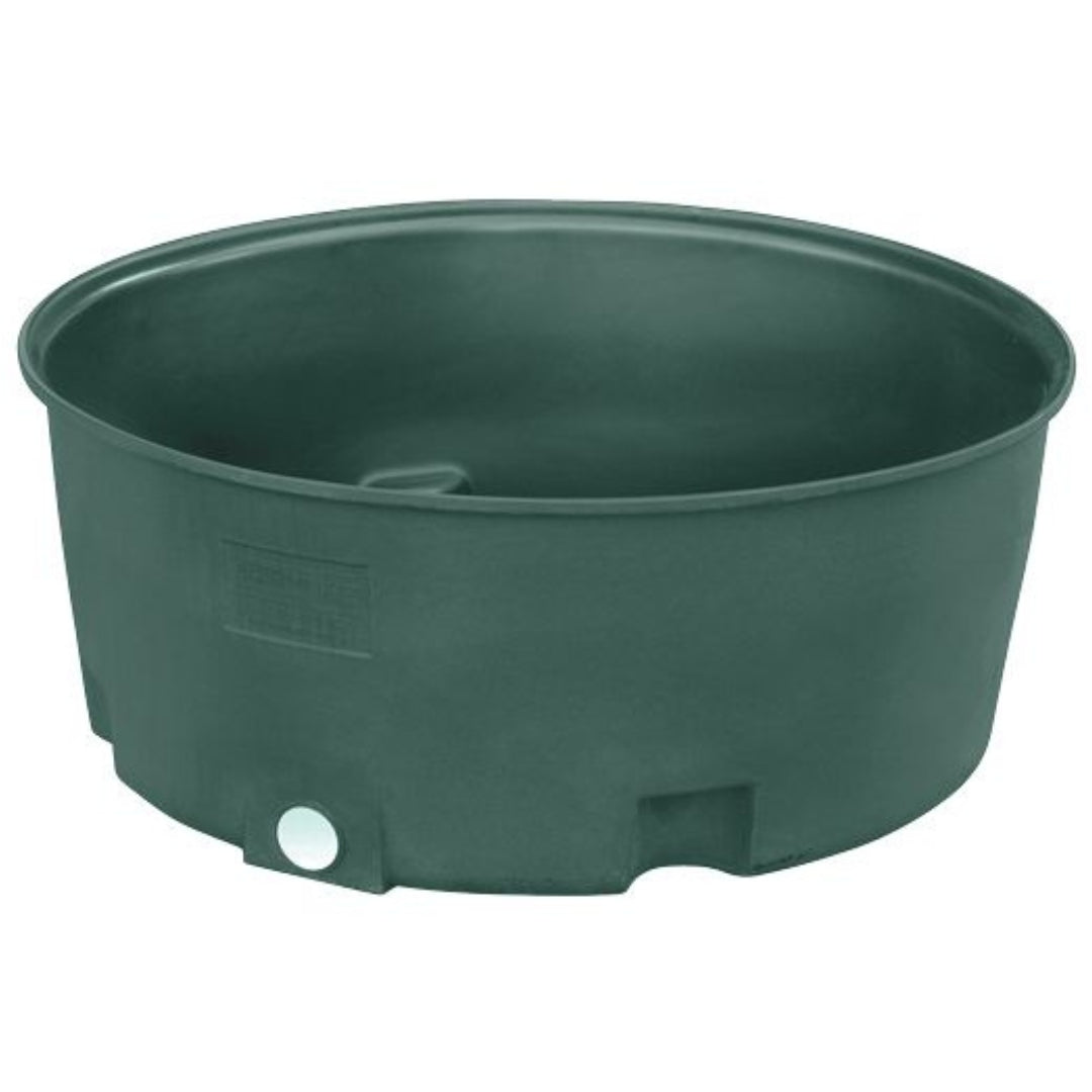 Green plastic water trough on a white background
