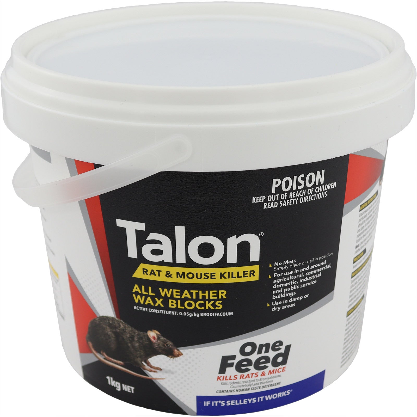 Talon rat and mouse killer container with label on a white background