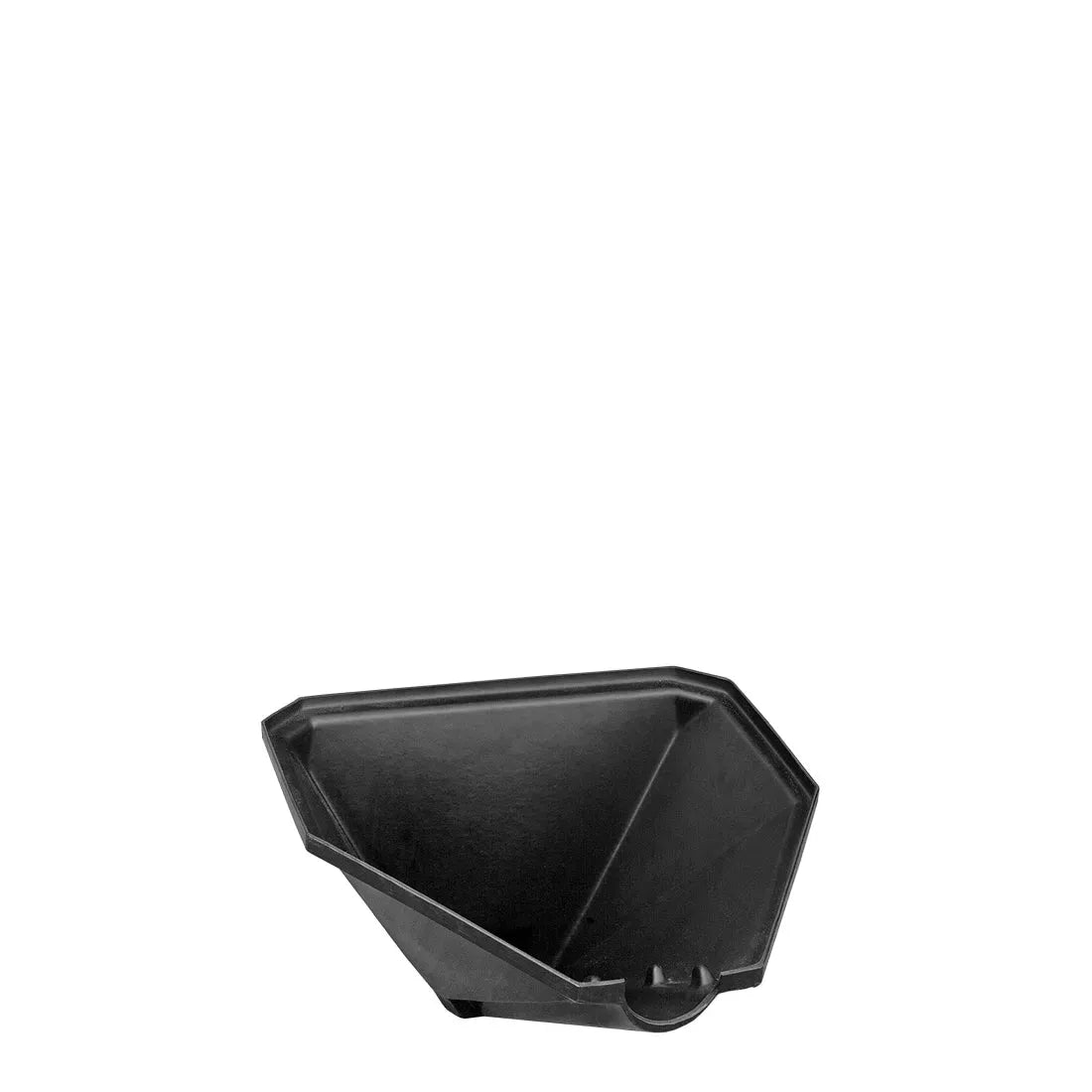 Black plastic grain hopper on a white background