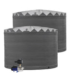 Two water storage tanks with a pump on a white background