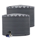 Two water storage tanks with a pump on a white background