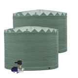 Two water storage tanks with a pump on a white background