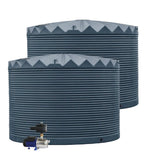 Two water storage tanks with a pump on a white background
