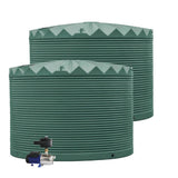 Two water storage tanks with a valve on a white background