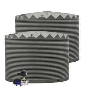Two gray water tanks with a white background