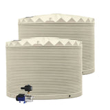 Two cylindrical water tanks with a pump on a white background