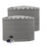 Two water storage tanks with a valve on a white background