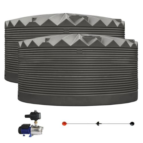 2 x 22,500L Low-Profile Rainwater Tanks + Pump + Water Beacon