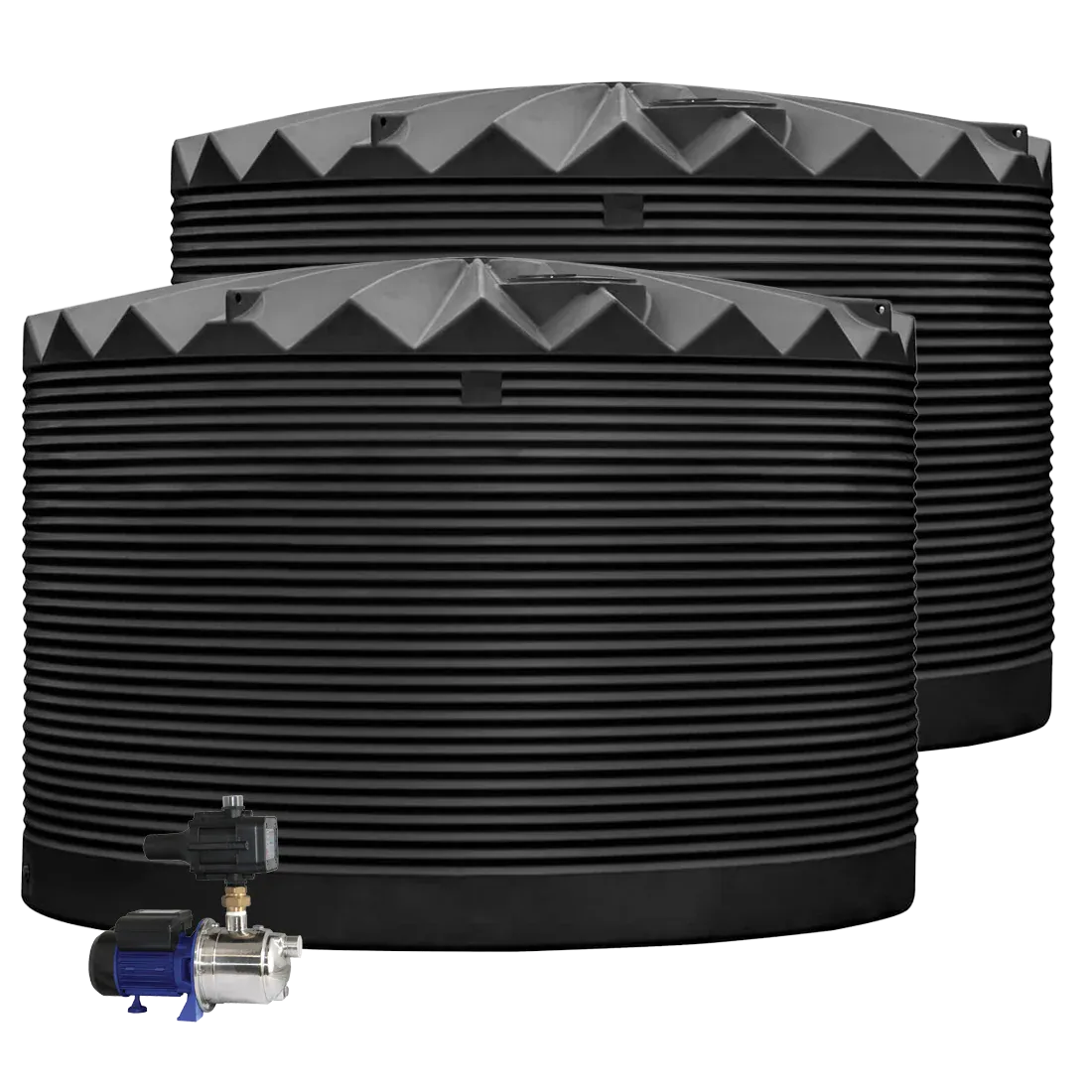 2 x 27,000L Rainwater Tanks + Pump Mountain Blue (Deep Ocean™) RapidPlas Product from Austral Ag
