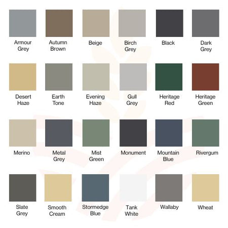 Color swatches with labels for a Rapid Plas colour selection chart.