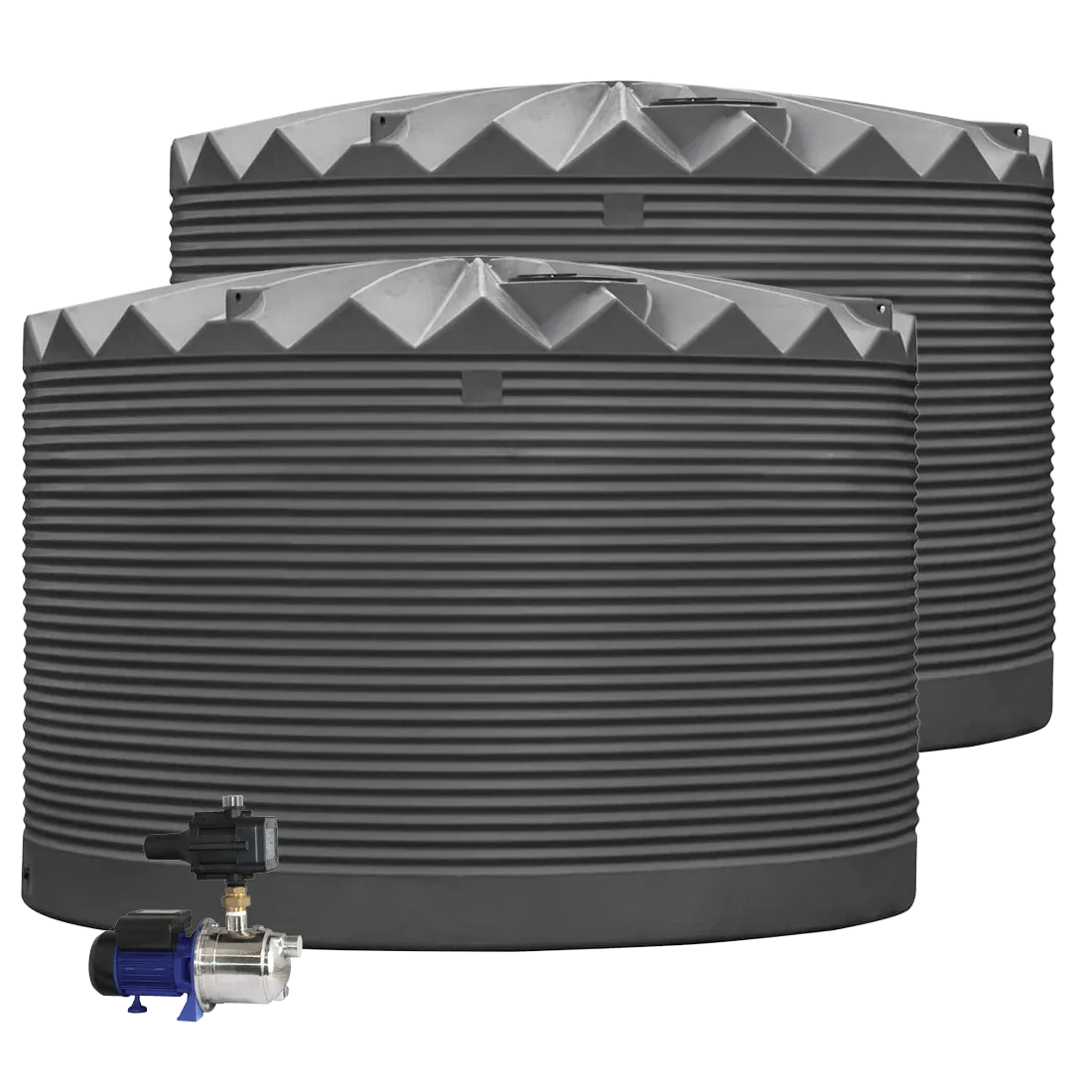 2 x 27,000L Rainwater Tanks + Pump Monument® (Charcoal) RapidPlas Product from Austral Ag