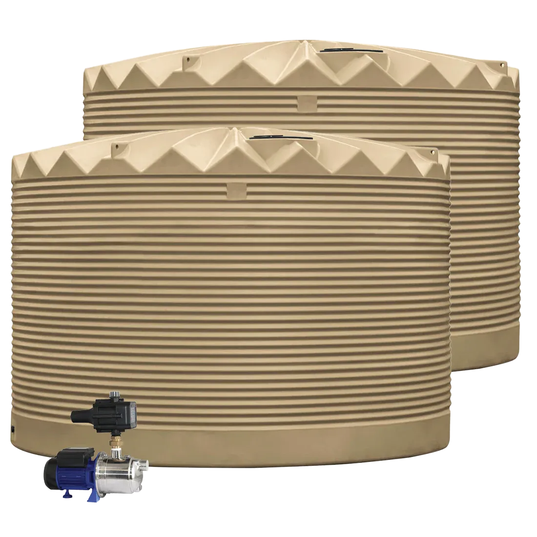 2 x 27,000L Rainwater Tanks + Pump Mist Green (Pale Eucalypt™) RapidPlas Product from Austral Ag