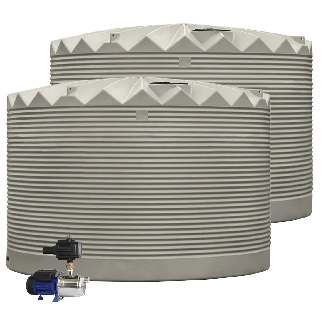 2 x 27,000L Rainwater Tanks + Pump Metal Grey (Ironstone™) RapidPlas Product from Austral Ag