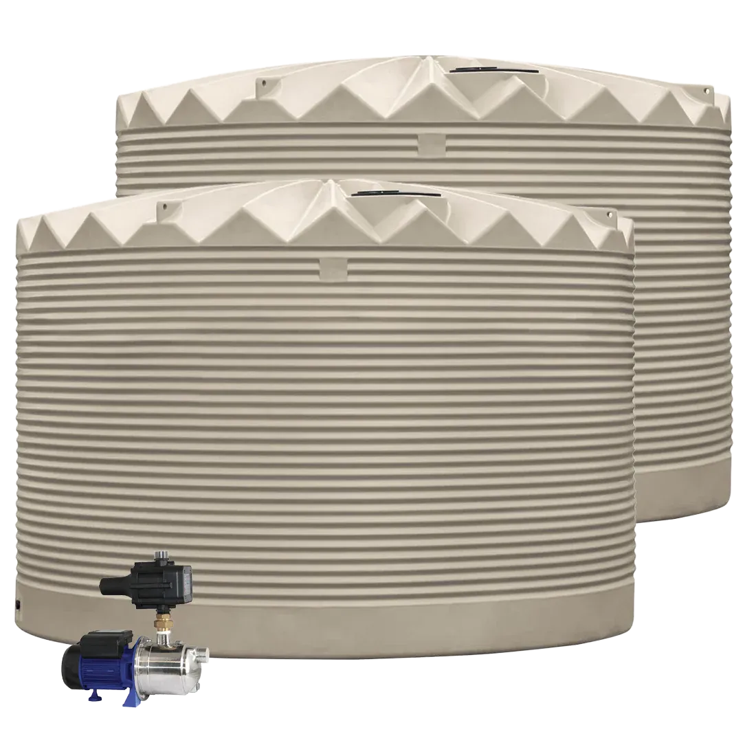 2 x 27,000L Rainwater Tanks + Pump Evening Haze (SummerShade™) RapidPlas Product from Austral Ag