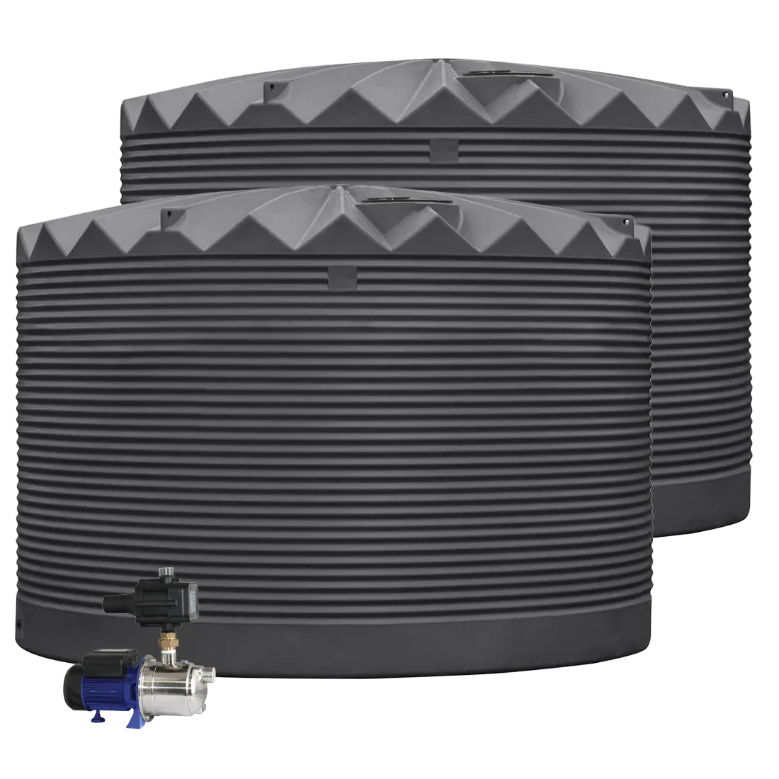 2 x 27,000L Rainwater Tanks + Pump Dark Grey (Basalt™) RapidPlas Product from Austral Ag
