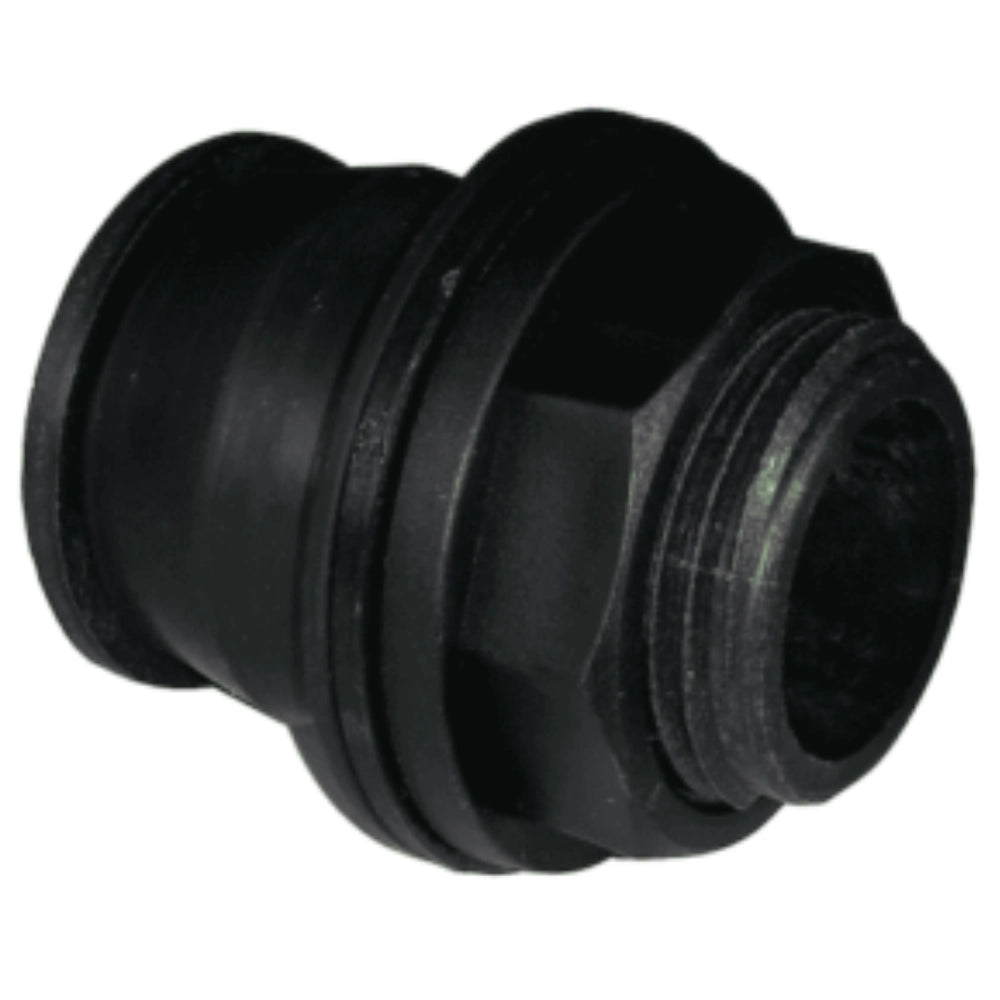 Black plastic fitting on a white background
