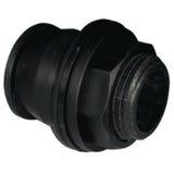 Black plastic fitting on a white background