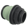 Green and black tank fitting on a white background