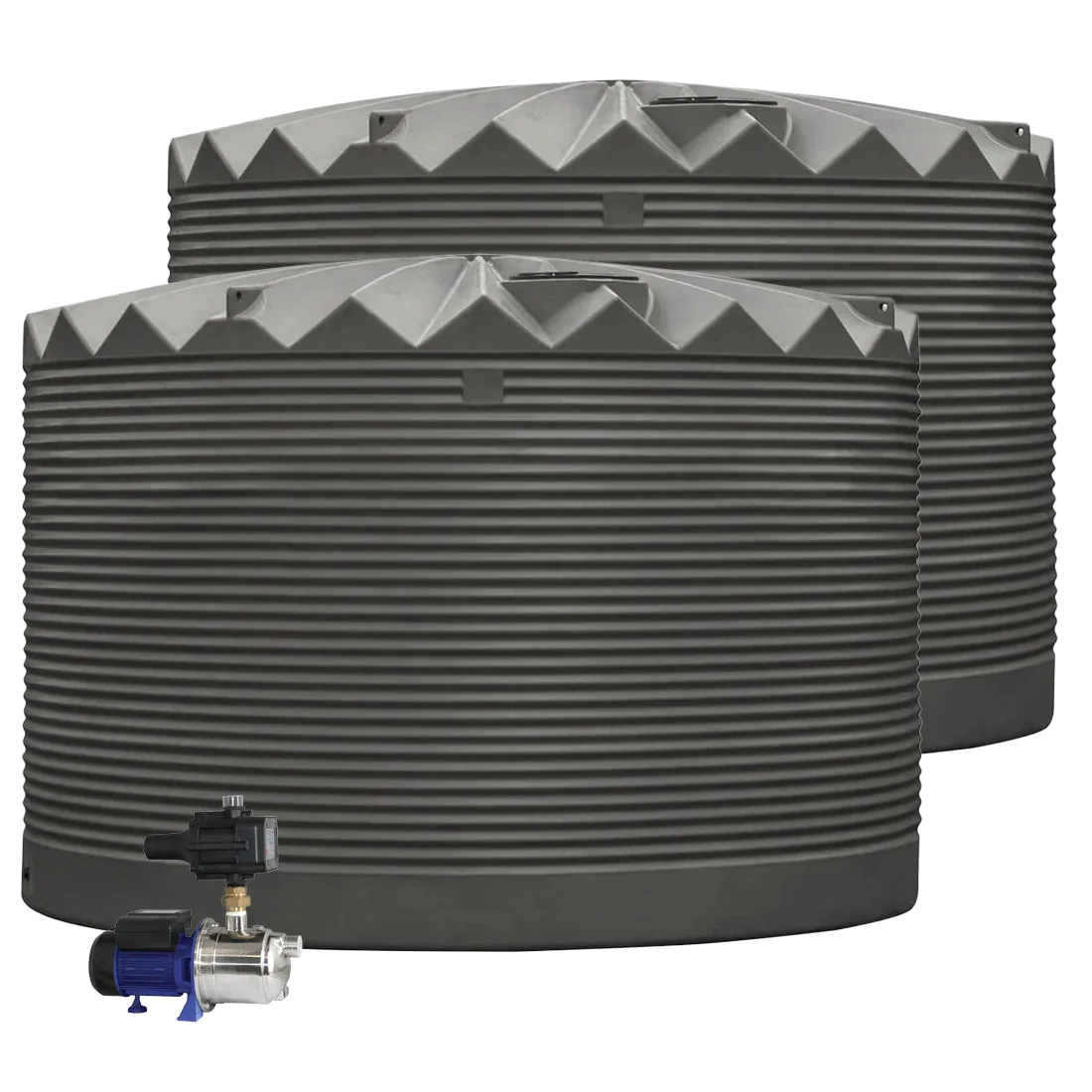 2 x 27,000L Rainwater Tanks + Pump Beige (Riversand™) RapidPlas Product from Austral Ag