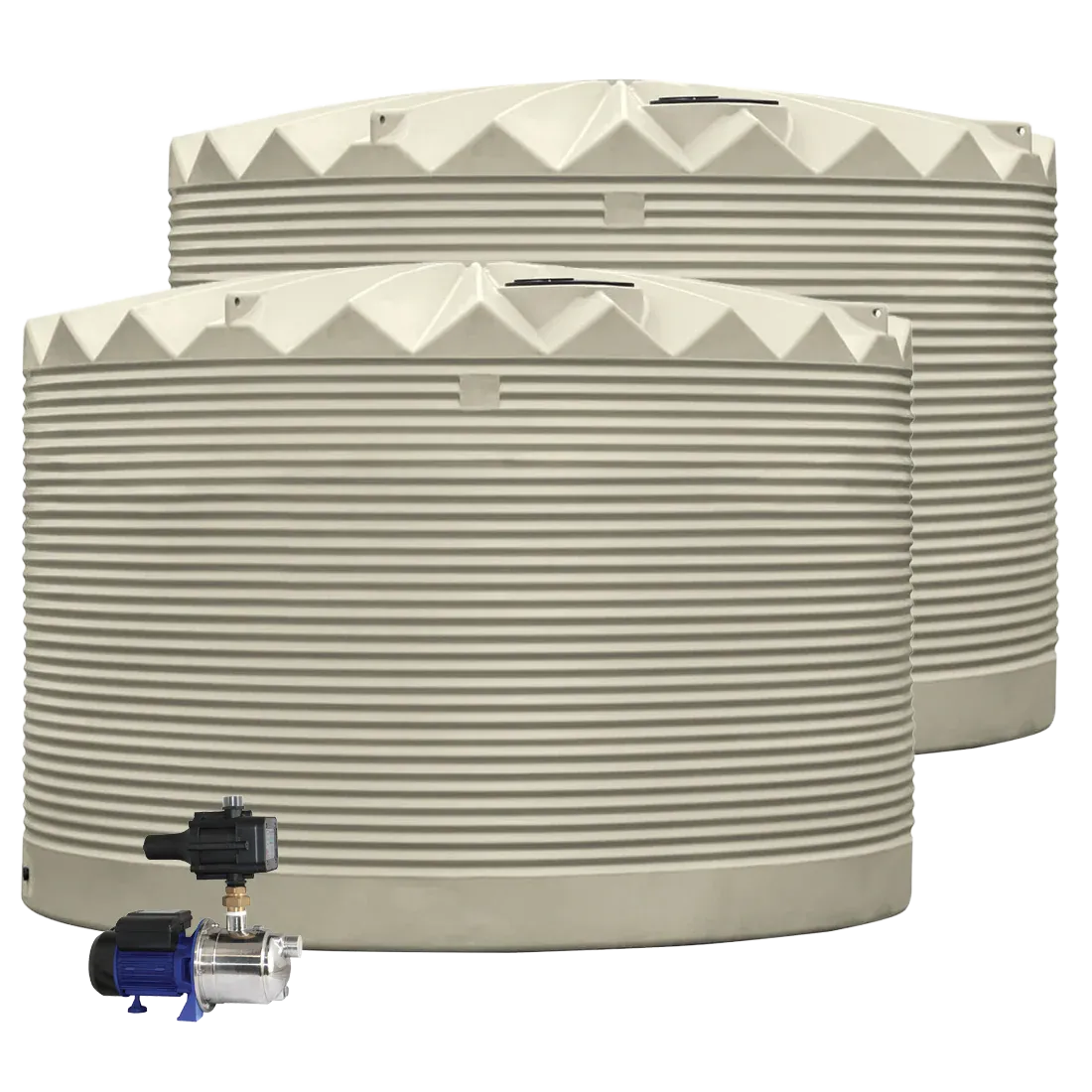 2 x 27,000L Rainwater Tanks + Pump Autumn Brown (Jasper™) RapidPlas Product from Austral Ag