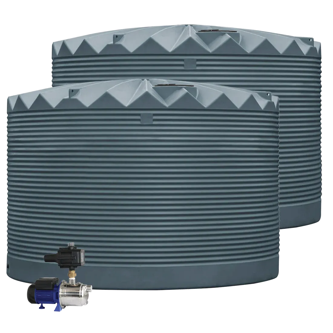 2 x 27,000L Rainwater Tanks + Pump Armour Grey (Windspray™) RapidPlas Product from Austral Ag