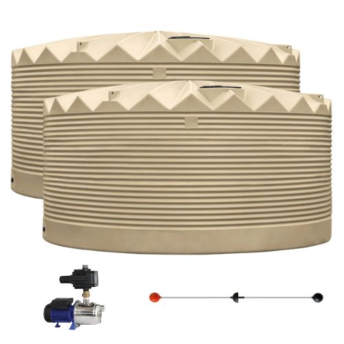 2 x 22,500L Low-Profile Rainwater Tanks + Pump + Water Beacon