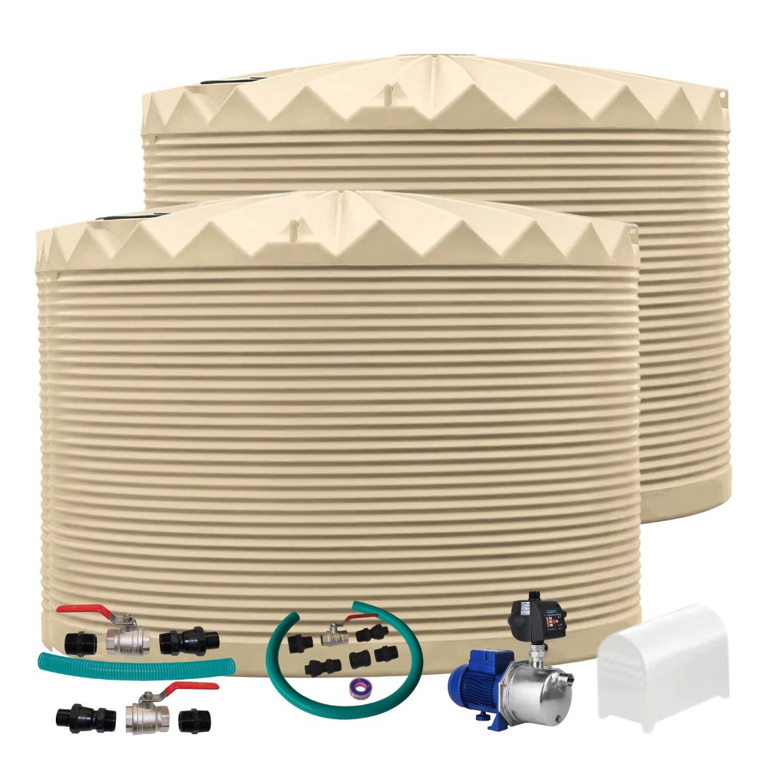 2 x 22,500L Rainwater Tanks + Pump + Pump Cover + Joiner Kit + Connection Kit
