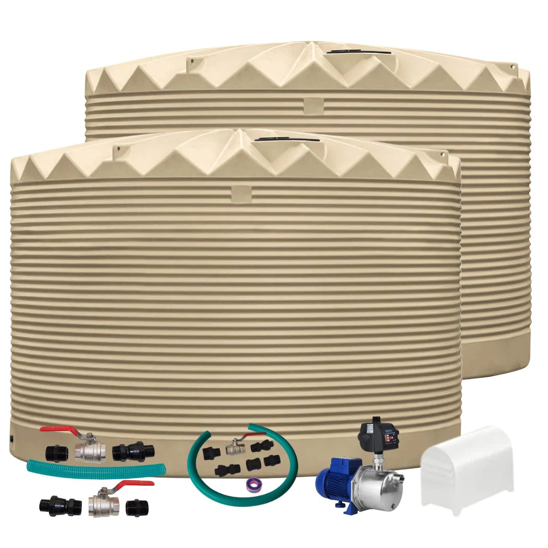 2 x 27,000L Rainwater Tanks + Pump + Pump Cover + Joiner Kit + Connection Kit
