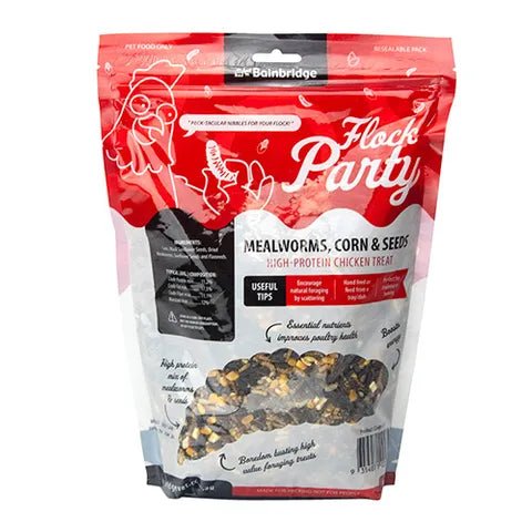 Chicken Treat - Flock Party - Red - Mealworms, Corn & Seeds - 900g - Supplementation - Austral Ag