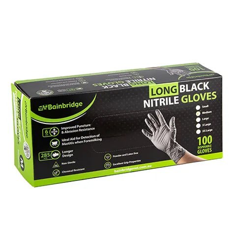 18873 - Animal Health - Nitrile Gloves Long - Black - Medium - Austral Ag