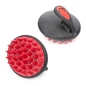 11443 - Animal Accessories - Palm Curry Comb with Rubber Bristles - Red/Black - Austral Ag