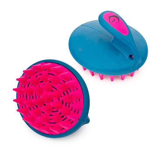 11441 - Animal Accessories - Palm Curry Comb with Rubber Bristles - Pink/Blue - Austral Ag