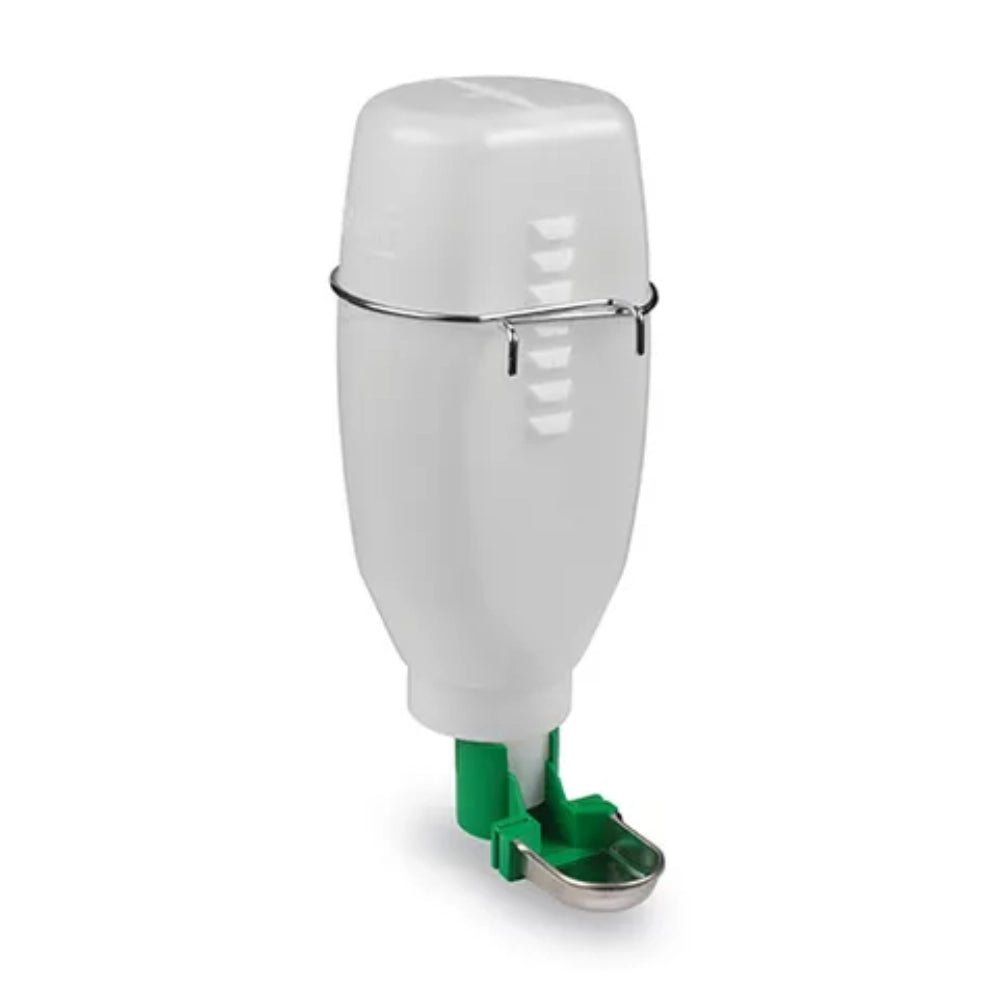 14830 - Animal Accessories - Plastic Bottle Cage Drinker with Metal Basin - 2L - Austral Ag