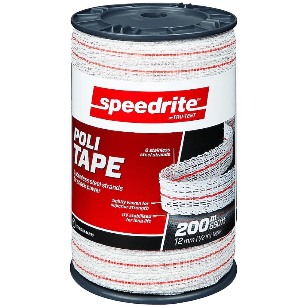 11247 - Fencing - Politape Electric Fencing Poly Tape White - 400m - Austral Ag