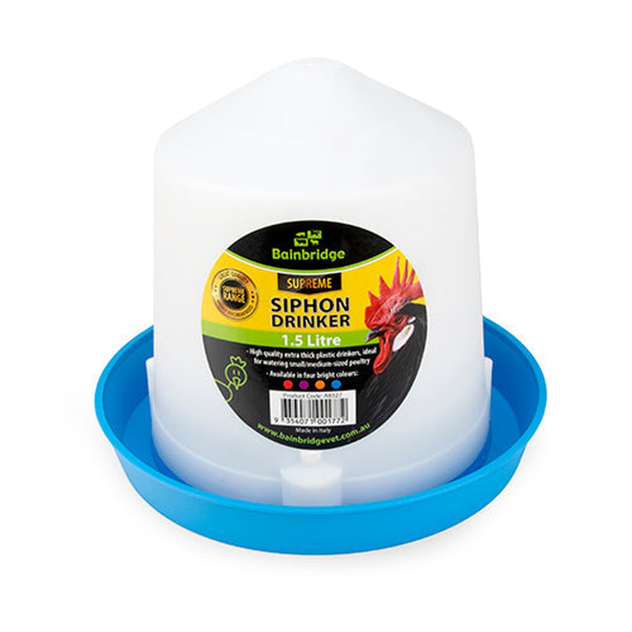14449 - Animal Accessories - Poultry Drinker Siphon Straight - Blue - 1.5L - Austral Ag