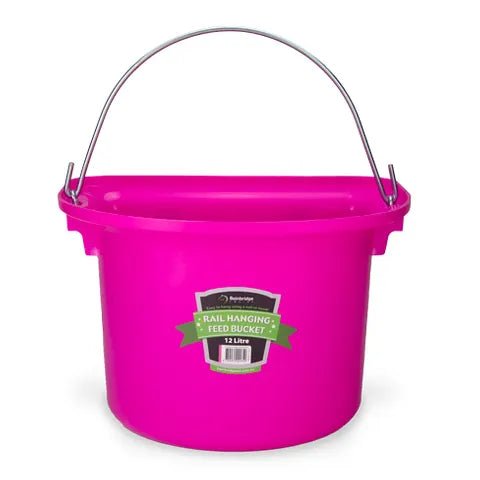18591 - Animal Accessories - Rail Hanging Flat Back Bucket with Metal Handle - Pink - 12 Litre - Austral Ag