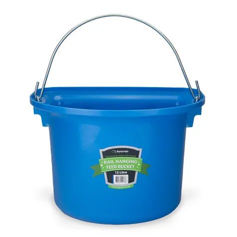 18588 - Animal Accessories - Rail Hanging Flat Back Bucket with Metal Handle - Blue - 12 Litre - Austral Ag