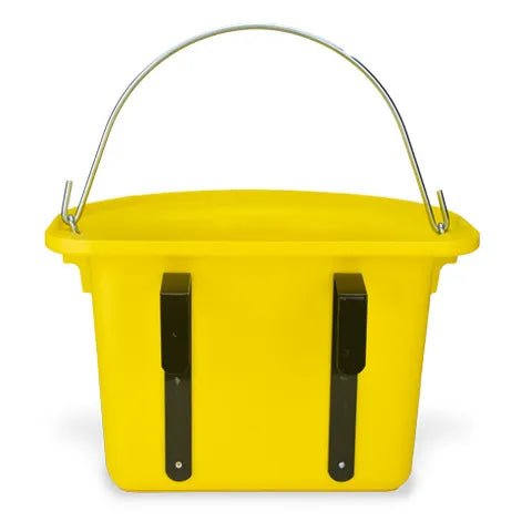 18593 - Animal Accessories - Rail Hanging Flat Back Bucket with Metal Handle - Yellow - 12 Litre - Austral Ag