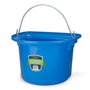 18588 - Animal Accessories - Rail Hanging Flat Back Bucket with Metal Handle - Blue - 12 Litre - Austral Ag