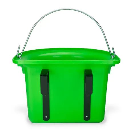 18589 - Animal Accessories - Rail Hanging Flat Back Bucket with Metal Handle - Green - 12 Litre - Austral Ag