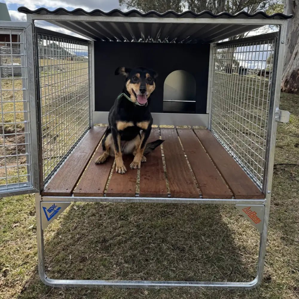 18518 - Animal Accessories - SDK Raised Dog Kennel Portable Outdoor Steel Cage with Roof - 1 - Austral Ag