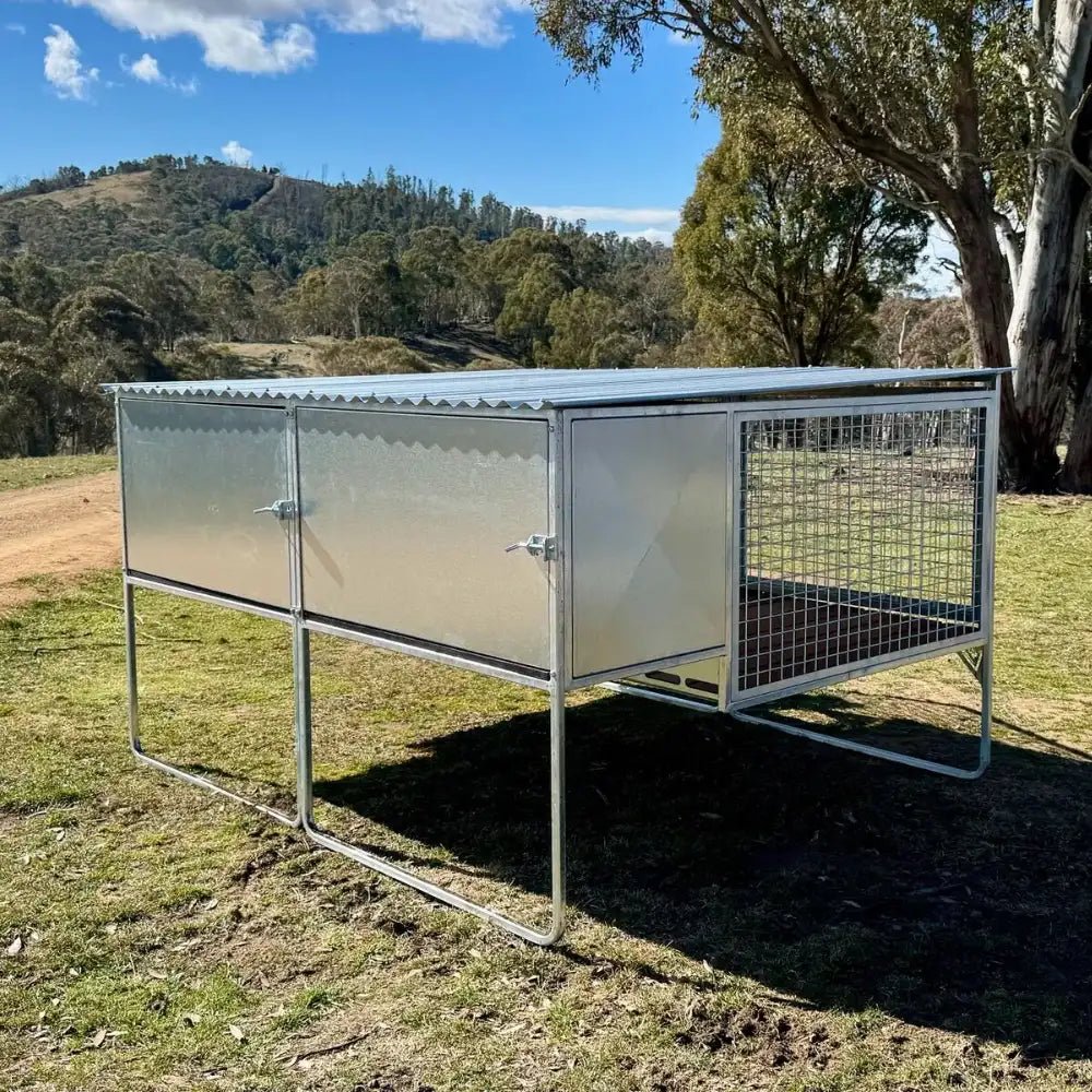 18518 - Animal Accessories - SDK Raised Dog Kennel Portable Outdoor Steel Cage with Roof - 1 - Austral Ag