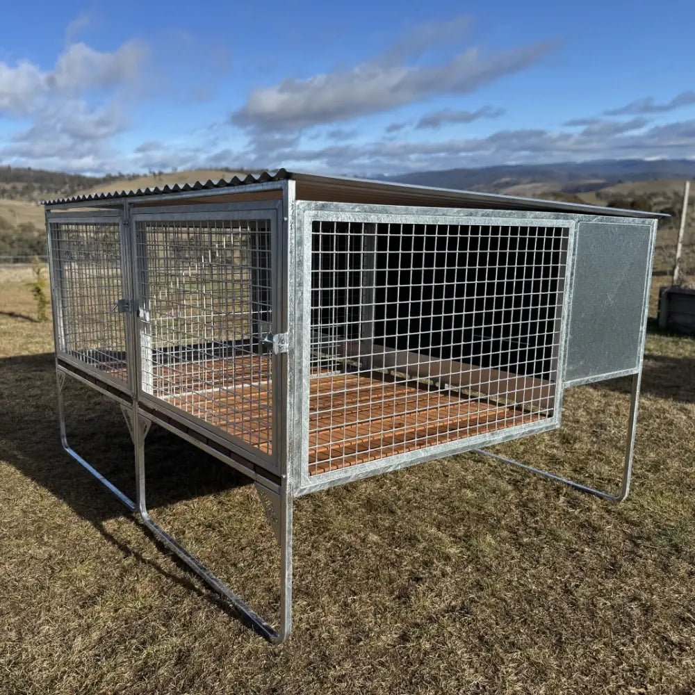 18518 - Animal Accessories - SDK Raised Dog Kennel Portable Outdoor Steel Cage with Roof - 1 - Austral Ag
