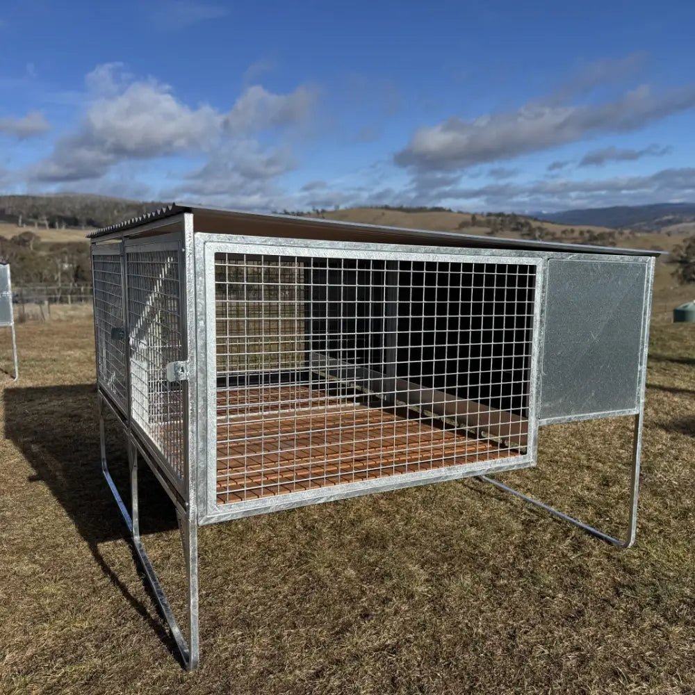 18518 - Animal Accessories - SDK Raised Dog Kennel Portable Outdoor Steel Cage with Roof - 1 - Austral Ag