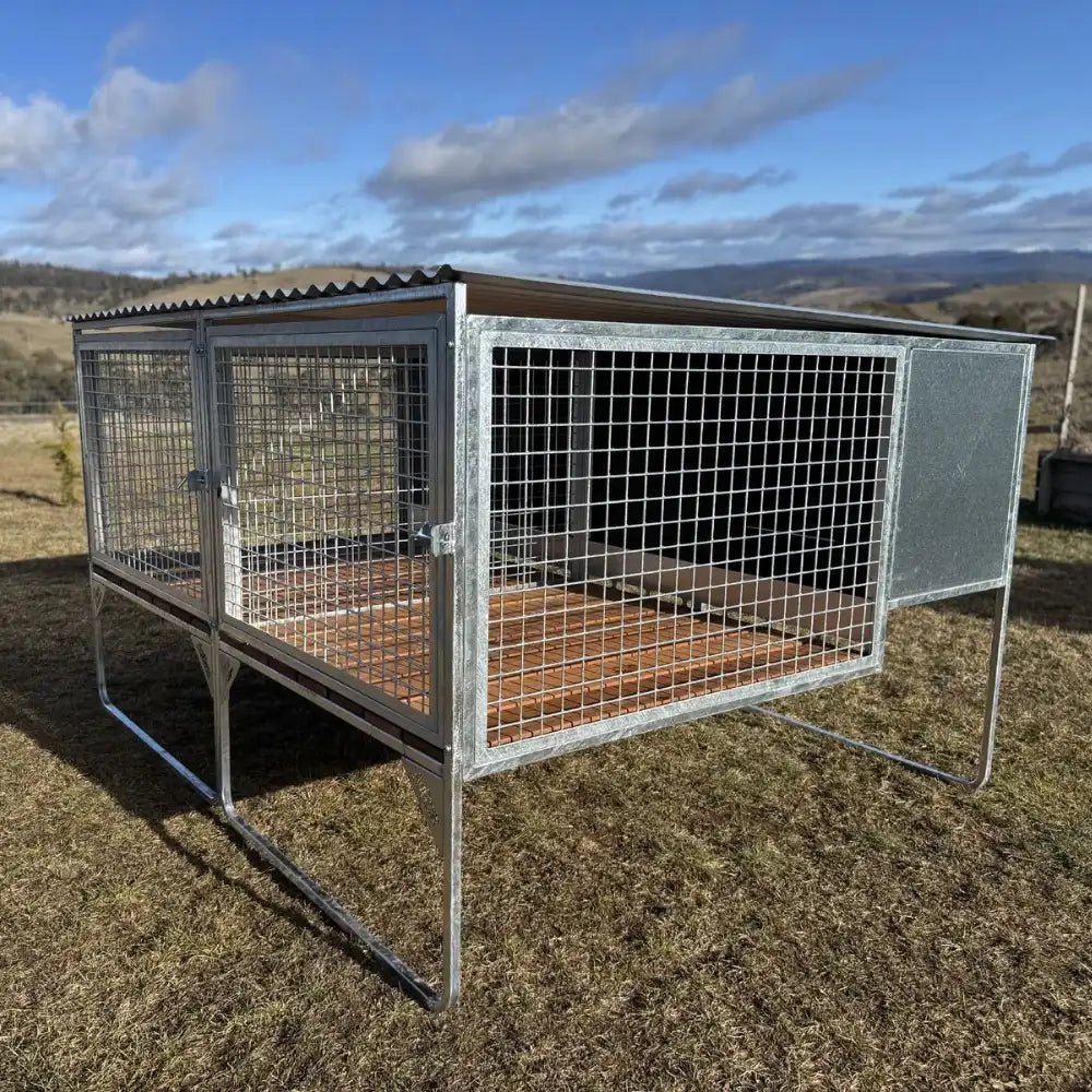 18518 - Animal Accessories - SDK Raised Dog Kennel Portable Outdoor Steel Cage with Roof - 1 - Austral Ag