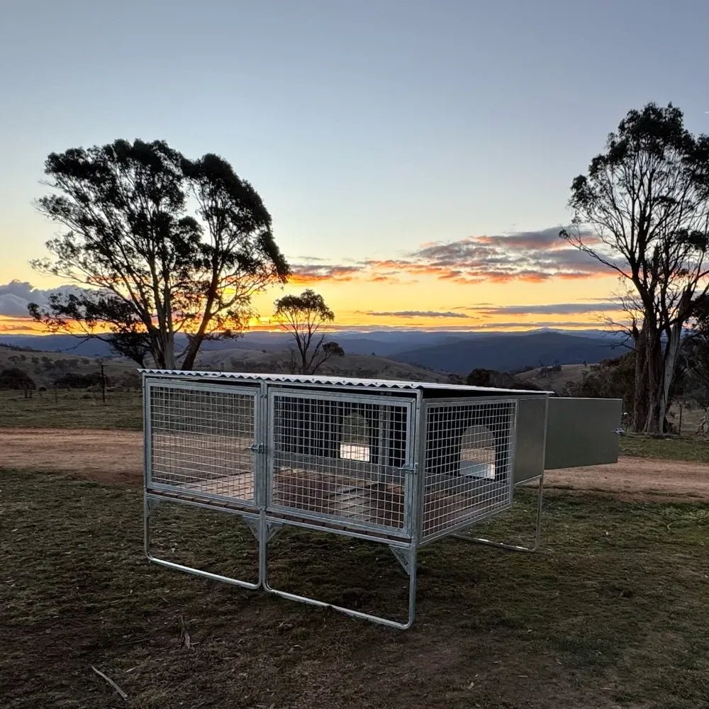 18518 - Animal Accessories - SDK Raised Dog Kennel Portable Outdoor Steel Cage with Roof - 1 - Austral Ag