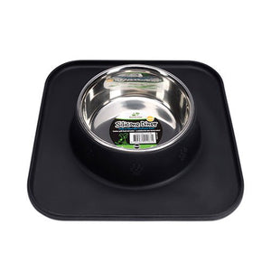 15430 - Animal Accessories - Stainless Steel Bowl with Silicon Diner Mat - Black - 540ml - Austral Ag